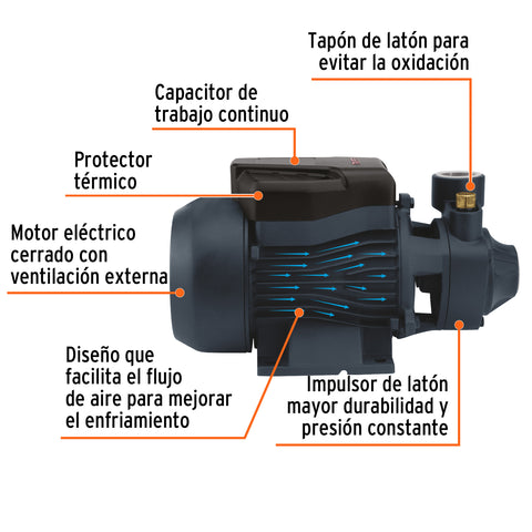 Bomba periférica 3/4HP, altura máx 55m, uso agrícola, TRUPER | BOAP-3/4A2 | 12113