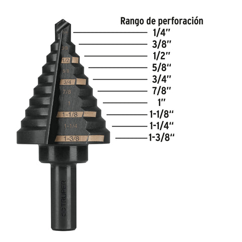 Broca escalonada óxido negro 10escalones 1/4 a 1-3/8',Truper | BES-10 | 12126