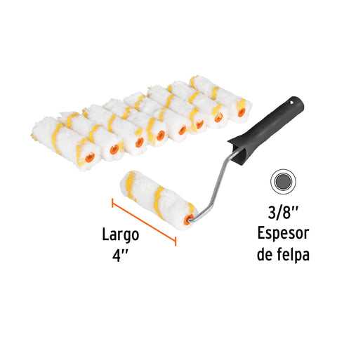 Kit de maneral y 9 mini rodillos de 4' de poliéster, Truper | ROPI-420N9 | 12132