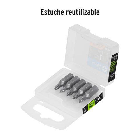 Estuche con 5 puntas de cruz PH0 largo 1', Truper Expert | PUDE-1100 | 12138