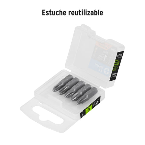 Estuche con 5 puntas de cruz PH2 largo 1', Truper Expert | PUDE-1102 | 12141