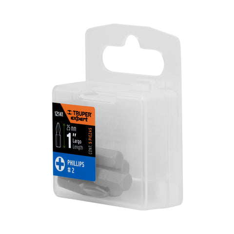 Estuche con 5 puntas de cruz PH2 largo 1', Truper Expert | PUDE-1102 | 12141