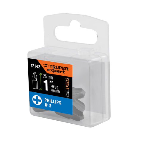 Estuche con 5 puntas de cruz PH3 largo 1', Truper Expert | PUDE-1103 | 12143