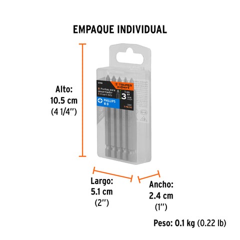 Estuche con 5 puntas de cruz PH0 largo 3', Truper Expert | PUDE-1300 | 12150