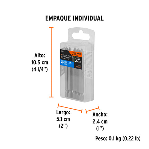 Estuche con 5 puntas de cruz PH1 largo 3', Truper Expert | PUDE-1301 | 12152
