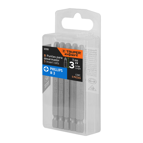 Estuche con 5 puntas de cruz PH3 largo 3', Truper Expert | PUDE-1303 | 12155