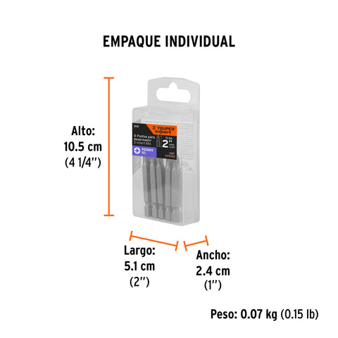 Estuche con 5 puntas pozidriv PZ1 largo 2', Truper Expert | PUDE-2201 | 12161