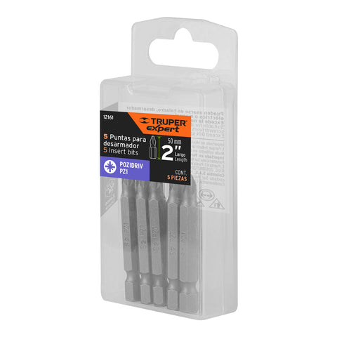 Estuche con 5 puntas pozidriv PZ1 largo 2', Truper Expert | PUDE-2201 | 12161