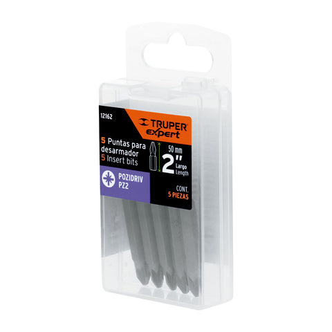 Estuche con 5 puntas pozidriv PZ2 largo 2', Truper Expert | PUDE-2202 | 12162