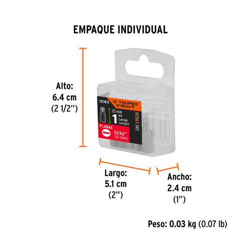 Estuche con 5 puntas planas de 5/32' largo 1', Truper Expert | PUDE-3115 | 12165