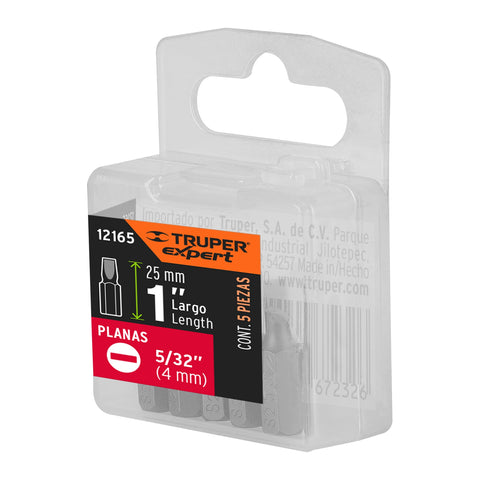 Estuche con 5 puntas planas de 5/32' largo 1', Truper Expert | PUDE-3115 | 12165