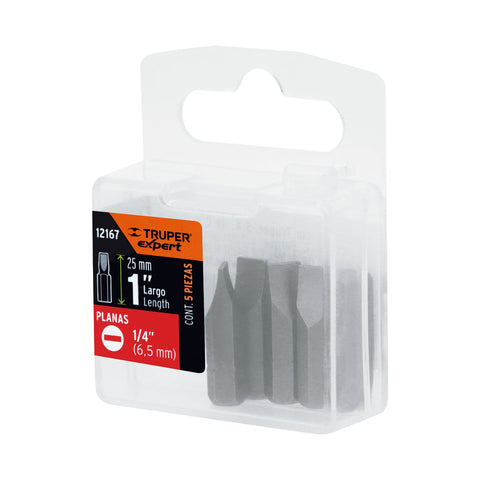 Estuche con 5 puntas planas de 1/4' largo 1', Truper Expert | PUDE-3125 | 12167
