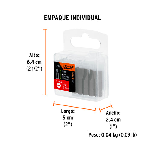 Estuche con 5 puntas planas de 9/32' largo 1', Truper Expert | PUDE-3128 | 12168
