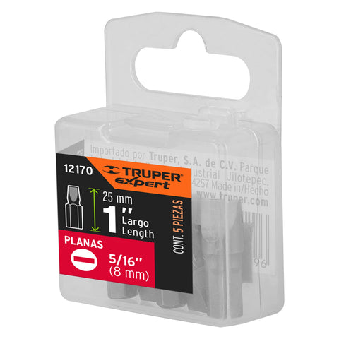 Estuche con 5 puntas planas de 5/16' largo 1', Truper Expert | PUDE-3131 | 12170