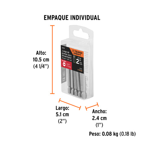 Estuche con 5 puntas planas de 9/32' largo 2', Truper Expert | PUDE-3228 | 12173