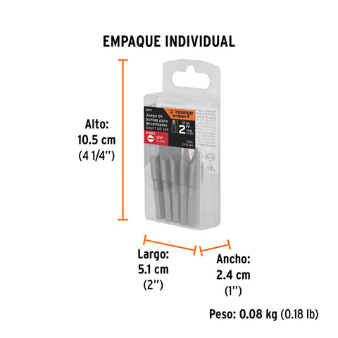 Estuche con 5 puntas planas de 5/16' largo 2', Truper Expert | PUDE-3231 | 12174