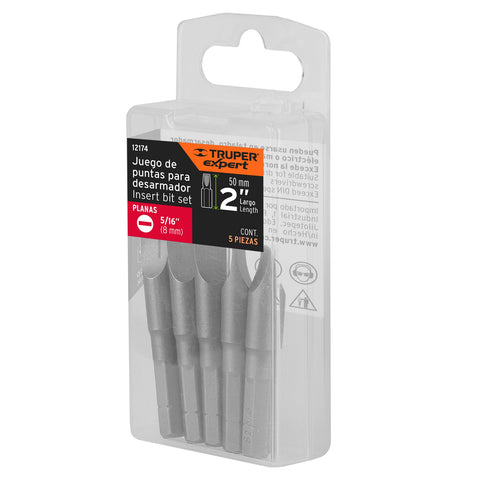 Estuche con 5 puntas planas de 5/16' largo 2', Truper Expert | PUDE-3231 | 12174
