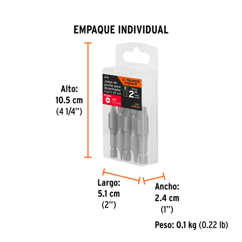 Estuche con 5 puntas planas de 3/8' largo 2', Truper Expert | PUDE-3227 | 12176