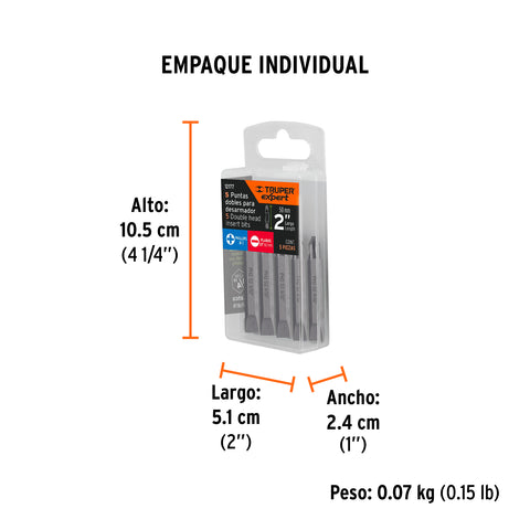 Estuche con 5 puntas dobles PH1 y 1/4' largo 2', Expert | PUDE-4201 | 12177