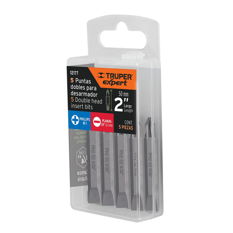 Estuche con 5 puntas dobles PH1 y 1/4' largo 2', Expert | PUDE-4201 | 12177