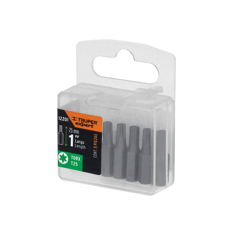 Estuche con 5 puntas torx T25 largo 1', Truper Expert | PUDE-5125 | 12201