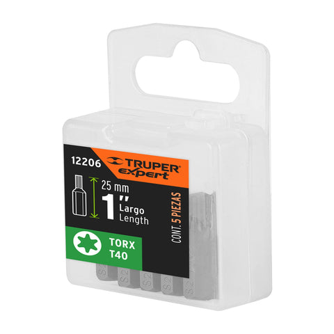 Estuche con 5 puntas torx T40 largo 1', Truper Expert | PUDE-5140 | 12206