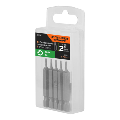 Estuche con 5 puntas torx T6 largo 2', Truper Expert | PUDE-5206 | 12207
