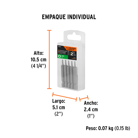 Estuche con 5 puntas torx T7 largo 2', Truper Expert | PUDE-5207 | 12209