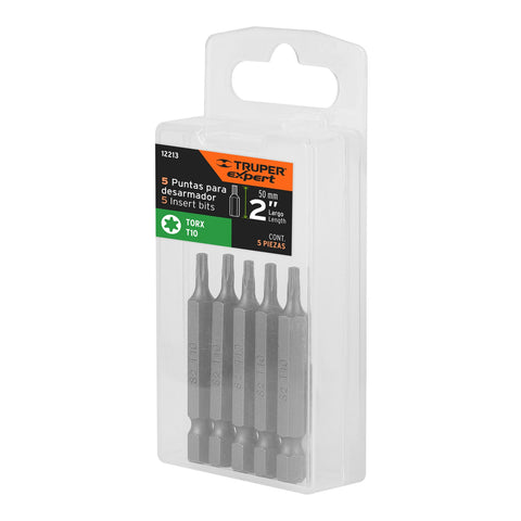 Estuche con 5 puntas torx T10 largo 2', Truper Expert | PUDE-5210 | 12213