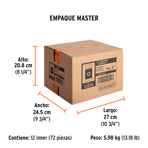 Estuche con 5 puntas torx T20 largo 2', Truper Expert | PUDE-5220 | 12216