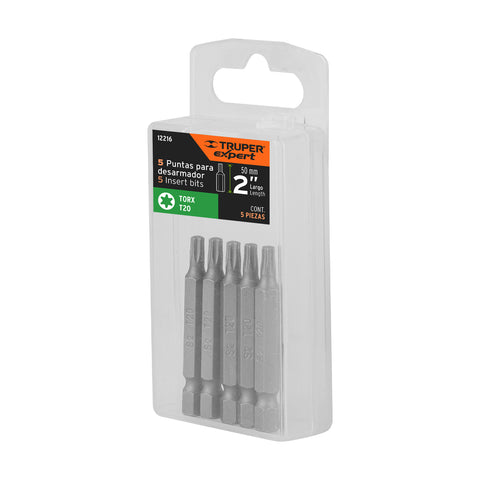 Estuche con 5 puntas torx T20 largo 2', Truper Expert | PUDE-5220 | 12216