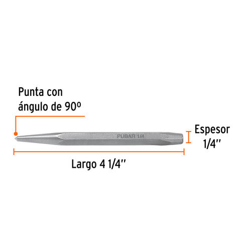 Punzón 1/4' para barrenar, largo 4-1/4', Truper | PUBAR-1/4 | 12218