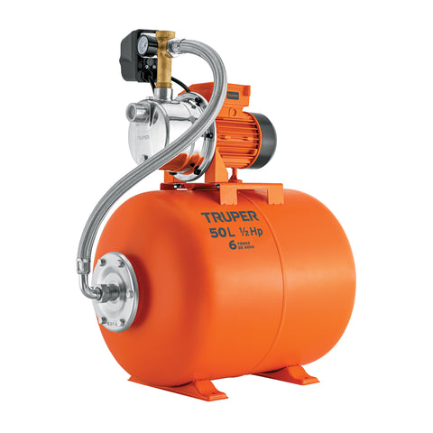 Equipo hidroneumático 50L, jet inoxidable 1/2 HP, TRUPER | HIDR-1/2X50 | 12254