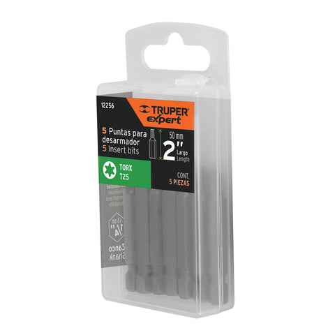 Estuche con 5 puntas torx T25 largo 2', Truper Expert | PUDE-5225 | 12256