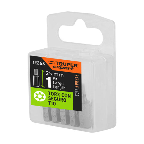 Estuche con 5 puntas torx T10 con seguro largo 1', Expert | PUDE-6110 | 12263