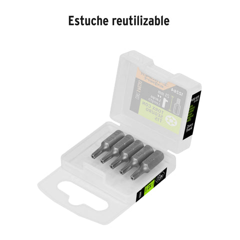 Estuche con 5 puntas torx T15 con seguro largo 1', Expert | PUDE-6115 | 12264