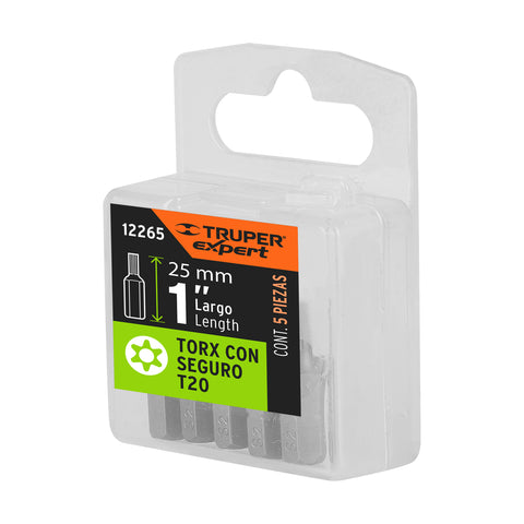 Estuche con 5 puntas torx T20 con seguro largo 1', Expert | PUDE-6120 | 12265