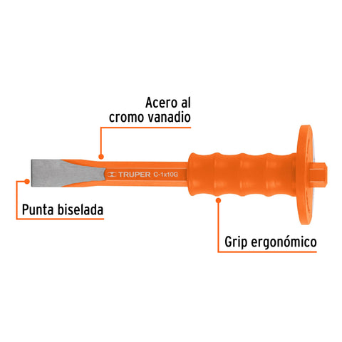 Cincel de corte frío 1 x 10' con grip, Truper | C-1X10G | 12273