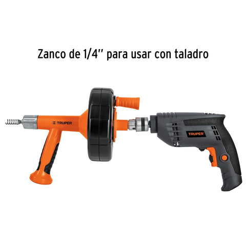 Destapacaños de 7.6 m para taladro, con mango, Truper | DECA-25X | 12280