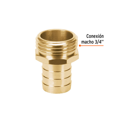 Conector 3/4' macho de latón sólido para manguera, Truper | CM-3/4B | 12287