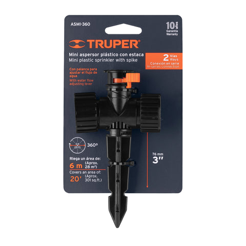 Mini aspersor plástico, dos vias, irrigacion 360°, TRUPER | ASMI-360 | 12297