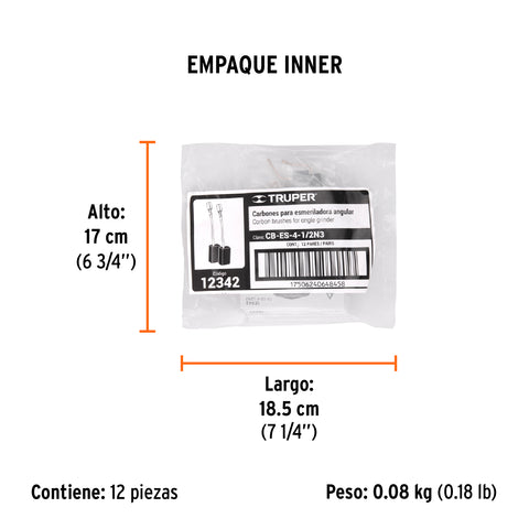 Bolsa con 2 carbones de repuesto para ESMA-4-1/2N3, TRUPER | CB-ES-4-1/2N3 | 12342