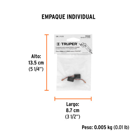 Bolsa con 2 carbones de repuesto para ESMA-4-1/2N3, TRUPER | CB-ES-4-1/2N3 | 12342