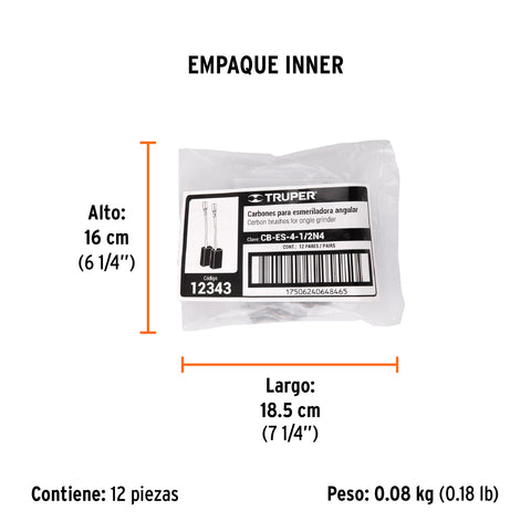 Bolsa con 2 carbones de repuesto para ESMA-4-1/2N4, TRUPER | CB-ES-4-1/2N4 | 12343