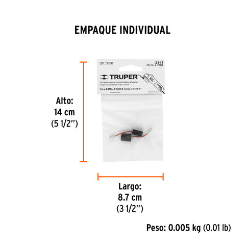 Bolsa con 2 carbones de repuesto para ESMA-4-1/2N4, TRUPER | CB-ES-4-1/2N4 | 12343