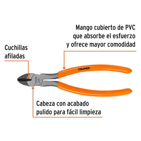 Pinza de corte diagonal 8' mango de PVC, Truper | T202-8 | 12353