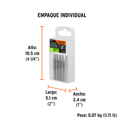 Estuche con 5 puntas torx T20 con seguro largo 2', Expert | PUDE-6220 | 12360