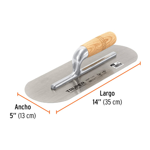 Llana canto redondo 14' x 5' con mango de madera, Truper | LLA-14 | 12397