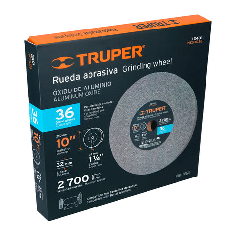 Rueda abrasiva p/esmeril 10'x32mm, óxido aluminio, grano 36 | PIES-1036 | 12401