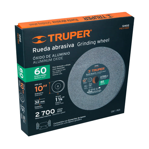 Rueda abrasiva p/esmeril 10'x32mm, óxido aluminio, grano 60 | PIES-1060 | 12402